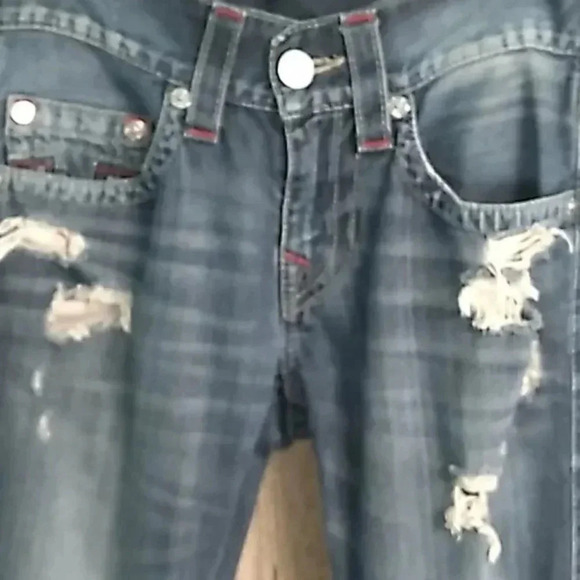 True Religion Embroidered Distressed Straight Leg Jeans - Picture 4 of 5